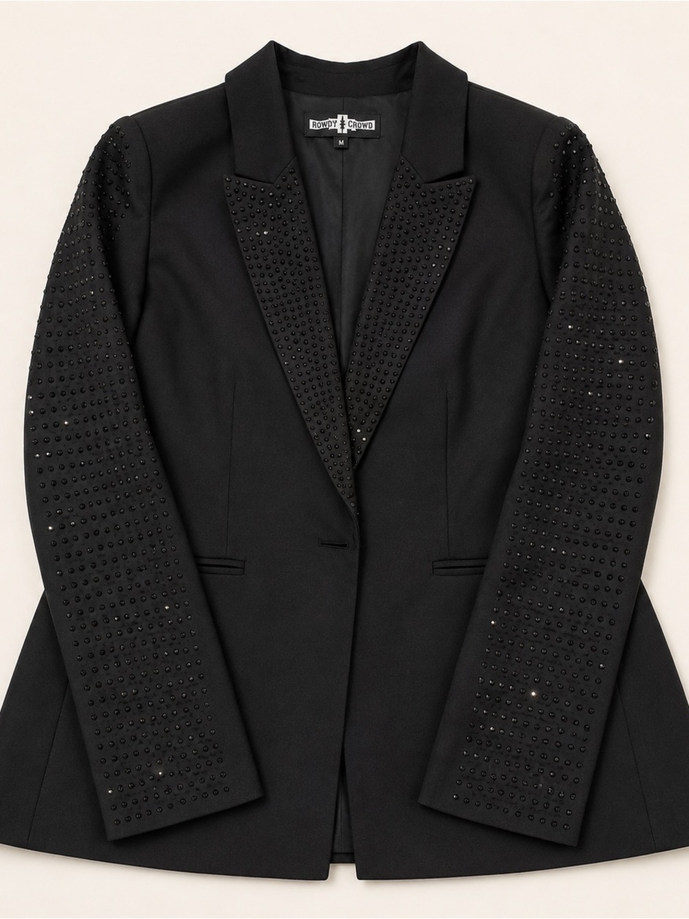 Rowdy Crowd Black Rhinestone Embellished Blazer Jacket Size M Western Glam